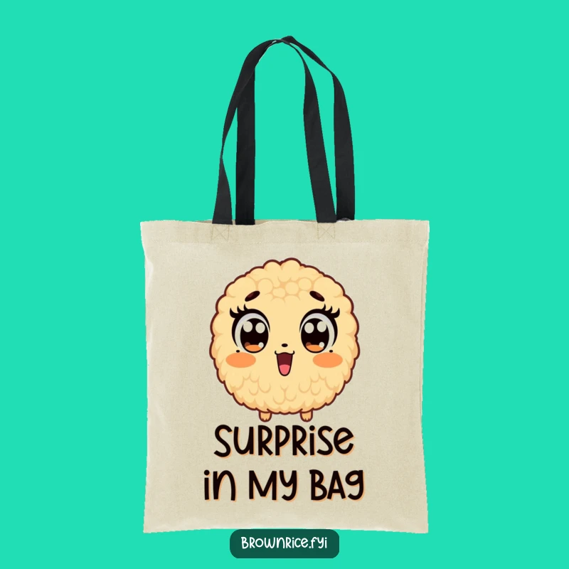 Funny Brown Rice Surprise Tote Bag: Carry Your Shock with a Wide-Eyed Grain!